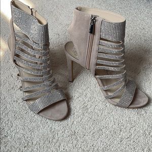 Vince Camuto Katal Caged suede & crystal heels
